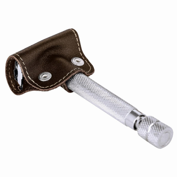 Blade guard for wet shaver leather brown