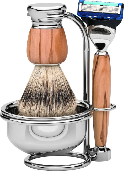 Erbe Shaving set Gillette Fusion Shaving brush silver tip Olive wood "Serie Premium Design MILANO"5510452
