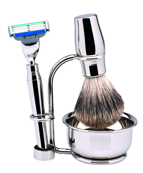 Shaving Set stainless steel | high gloss | 4 pieces | Gillette® Mach3®