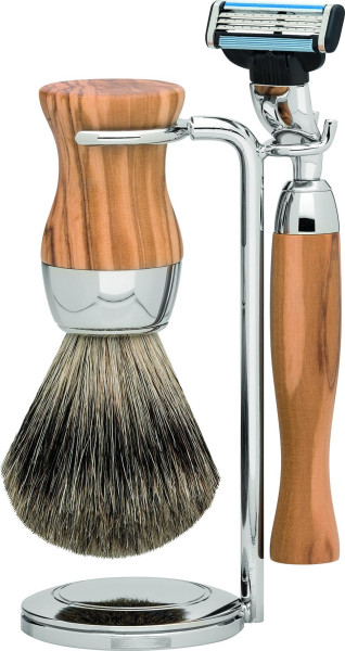 Erbe Shaving set Gillette® Mach3® | fine badger | olive wood series "Premium Design VIENNA"
