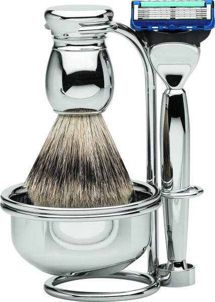 Erbe Shaving set Gillette Fusion Shaving brush silver tip Metal glossy refined "Serie Premium Design MILANO" 5510461